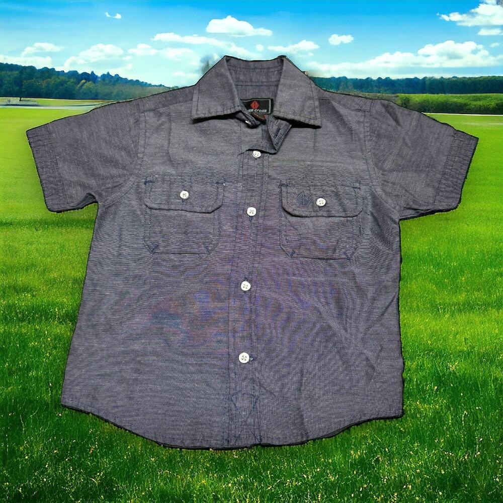 Swiss Cross‎ Boys Shirt Sz 3T Dark Blue Button Up Front Pockets Dress Casual